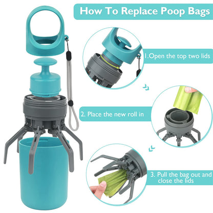 Dog Pooper Scooper With Built-in Poop Bag Dispenser Eight-claw Shovel Portable Lightweight