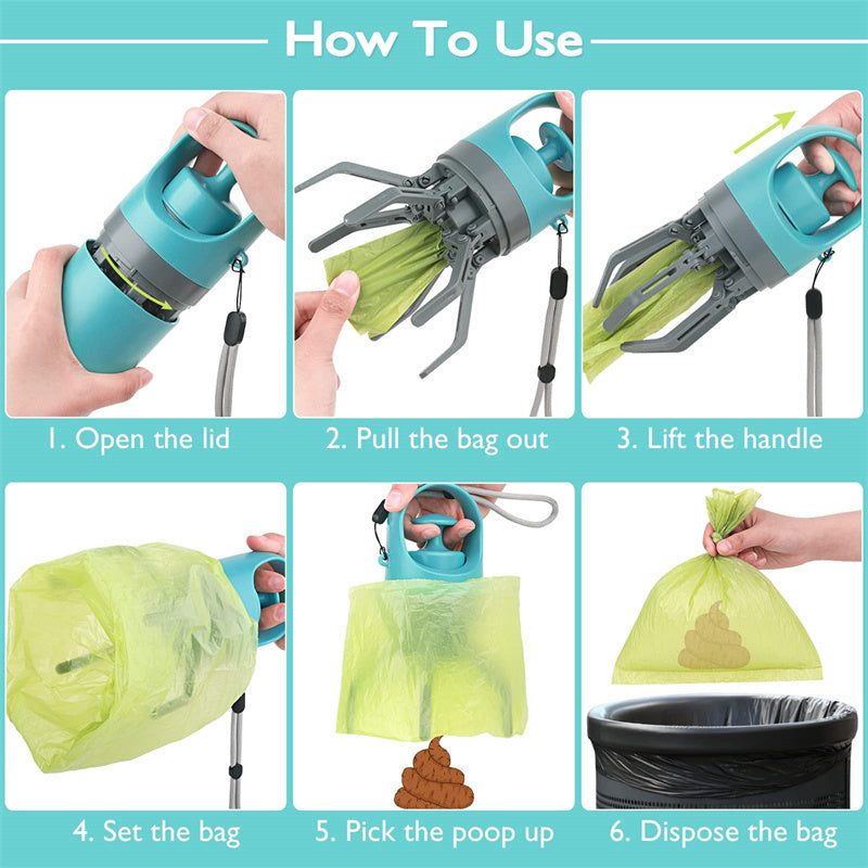 Dog Pooper Scooper With Built-in Poop Bag Dispenser Eight-claw Shovel Portable Lightweight